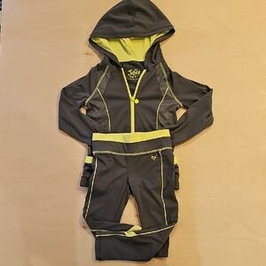 Justice Girls Charcoal and Neon Yellow Hooded Active Set, Size 7